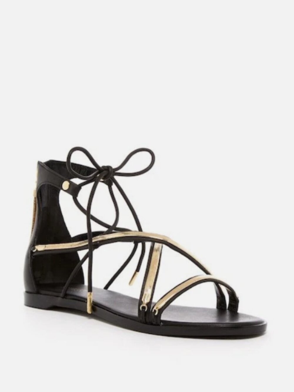 Rachel Zoe Babette Black Leather Shoes Gold Chain Lace-Up Sandal - SIZE 7 - $298